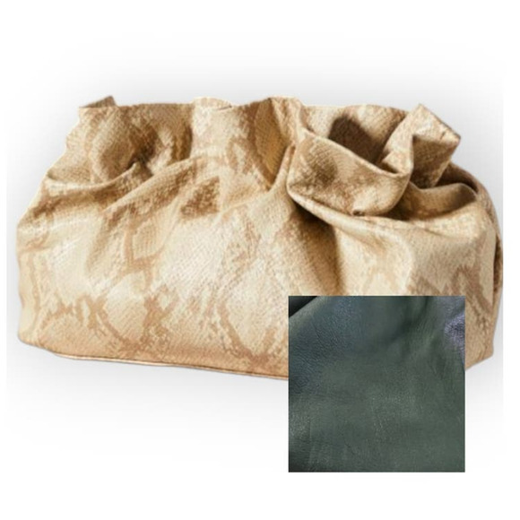 Anthropologie Handbags - Anthropologie Dark Green Faux Leather Pouch Clutch Bag Convertible Puffy Soft